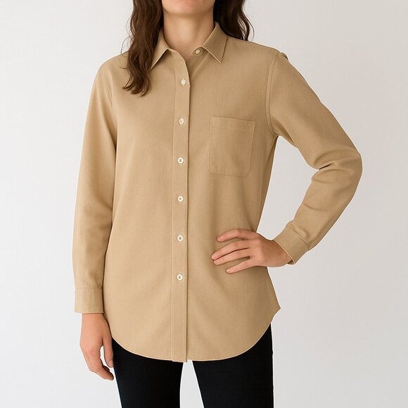 Chicos Long Brown Button Down Long Sleeve Blouse Size 0 - Picture 1 of 5
